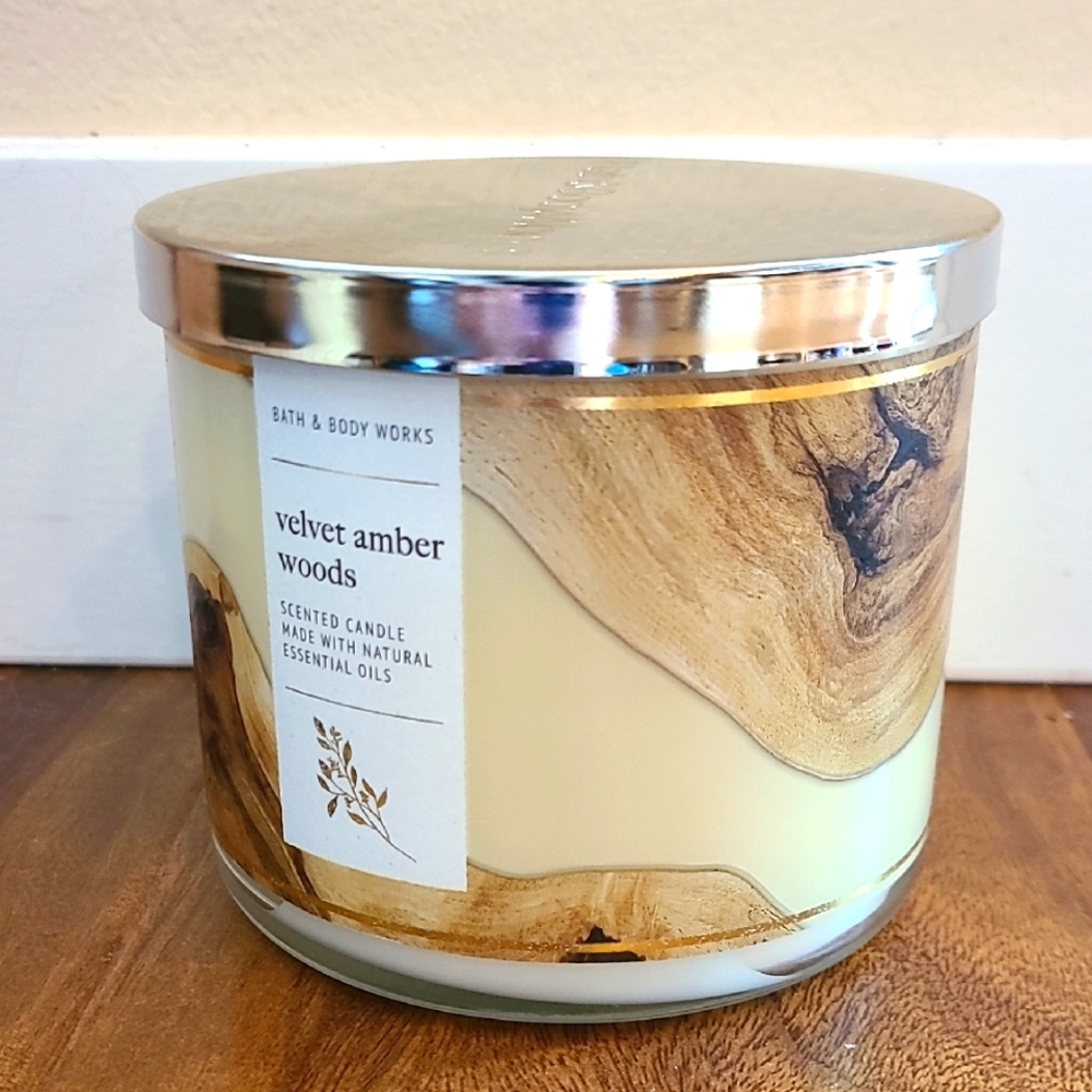 VELVET AMBER WOODS 3 Wick Candle Bath And Body Works